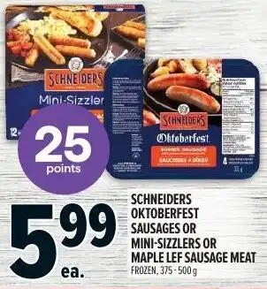 Metro Schneiders oktoberfest sausages or mini-sizzlers or maple lef sausage meat frozen offer