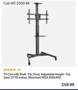 Primecables TV Cart with Shelf - Tilt, Pivot, Adjustable Height - Fits Sizes 37-70 inches, Maximum VESA 600x400 offer