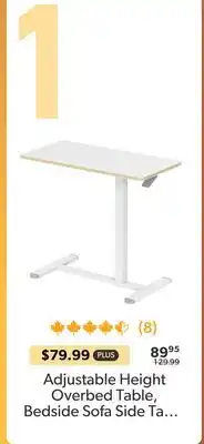 Primecables Adjustable Height Overbed Table, Bedside Sofa Side Table with Hidden Wheels - PrimeCables - White offer