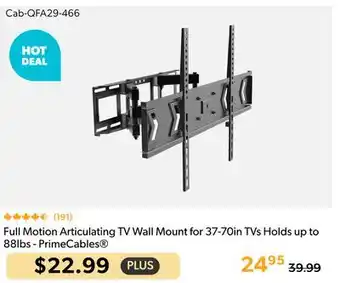 Primecables Full Motion Articulating TV Wall Mount for 37-70in TVs Holds up to 88lbs - PrimeCables offer