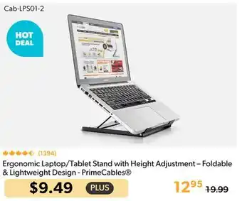 Primecables Ergonomic Laptop/Tablet Stand with Height Adjustment - Foldable & Lightweight Design - PrimeCables offer