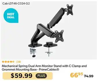 Primecables Mechanical Spring Dual Arm Monitor Stand with C Clamp and Grommet Mounting Base - PrimeCables offer