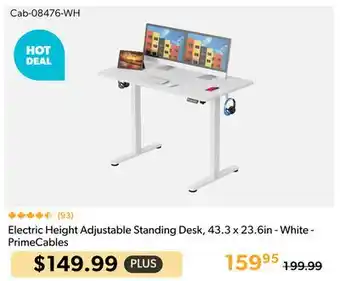 Primecables Electric Height Adjustable Standing Desk, 43.3 x 23.6in - White - PrimeCables offer