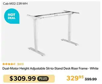 Primecables Dual-Motor Height Adjustable Sit-to-Stand Desk Riser Frame - White offer