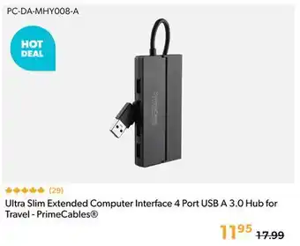 Primecables Ultra Slim Extended Computer Interface 4 Port USB A 3.0 Hub for Travel - PrimeCables offer