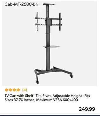 123Ink TV Cart with Shelf - Tilt, Pivot, Adjustable Height - Fits Sizes 37-70 inches, Maximum VESA 600x400 offer