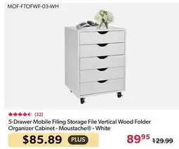 123Ink 5-Drawer Mobile Filing Storage File Vertical Wood Folder Organizer Cabinet - Moustache - White offer