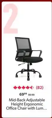 123Ink Mid-Back Adjustable Height Ergonomic Office Chair with Lumbar Support - Moustache - Black offer