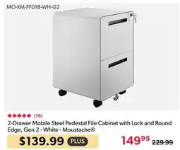 123Ink 2-Drawer Mobile Steel Pedestal File Cabinet with Lock and Round Edge, Gen 2 - White - Moustache offer