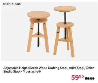 Shopper+ Adjustable Height Beech Wood Drafting Stool, Artist Stool, Office Studio Stool - Moustache offer