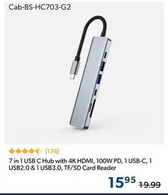 Shopper+ 7 in 1 USB C Hub with 4K HDMI, 100W PD, 1 USB-C, 1 USB2.0 & 1 USB3.0, TF/SD Card Reader offer