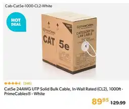 Shopper+ Cat5e 24AWG UTP Solid Bulk Cable, In-Wall Rated (CL2), 1000ft - PrimeCables - White offer