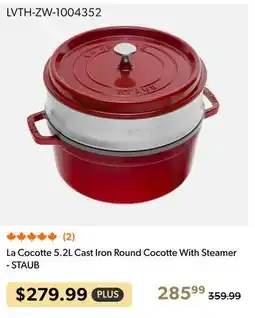 Shopper+ La Cocotte 5.2L Cast Iron Round Cocotte With Steamer - STAUB offer