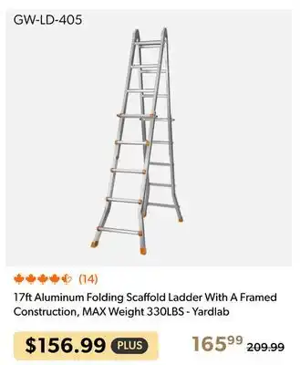 Shopper+ 17ft Aluminum Folding Scaffold Ladder With A Framed Construction, MAX Weight 330LBS - Yardlab offer