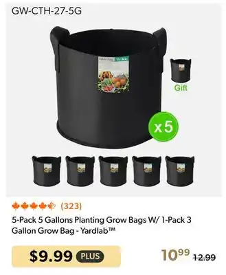 Shopper+ 5-Pack 5 Gallons Planting Grow Bags W/ 1-Pack 3 Gallon Grow Bag - Yardlab offer