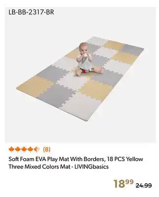 Shopper+ Soft Foam EVA Play Mat With Borders, 18 PCS Yellow Three Mixed Colors Mat - LIVINGbasics offer