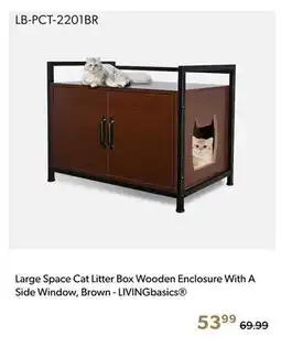 Shopper+ Large Space Cat Litter Box Wooden Enclosure With A Side Window, Brown - LIVINGbasics offer