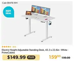 Shopper+ Electric Height Adjustable Standing Desk, 43.3 x 23.6in - White - PrimeCables offer