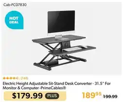 Shopper+ Electric Height Adjustable Sit-Stand Desk Converter - 31.5 For Monitor & Computer - PrimeCables offer