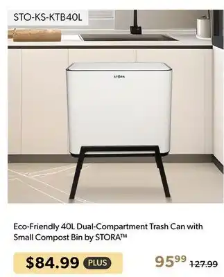 Shopper+ Eco-Friendly 40L Dual-Compartment Trash Can with Small Compost Bin by STORA offer