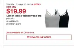 Costco Lemon ladies' ribbed yoga bra offer