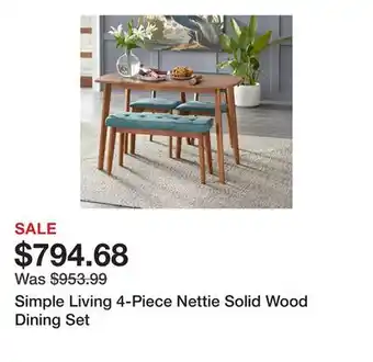 Bed Bath & Beyond Simple Living 4-Piece Nettie Solid Wood Dining Set offer