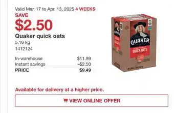 Costco Quaker quick oats offer