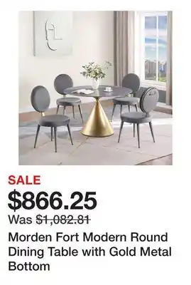 Bed Bath & Beyond Morden Fort Modern Round Dining Table with Gold Metal Bottom offer