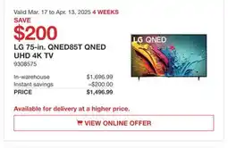 Costco LG 75-in. QNED85T QNED UHD 4K TV offer