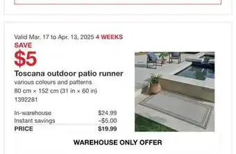 Costco Toscana outdoor patio runner offer