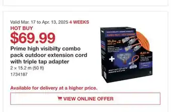 Costco Prime high visibilty combo pack outdoor extension cord with triple tap adapter offer