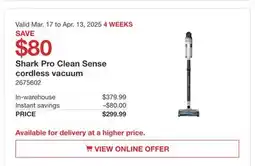 Costco Shark Pro Clean Sense cordless vacuum offer