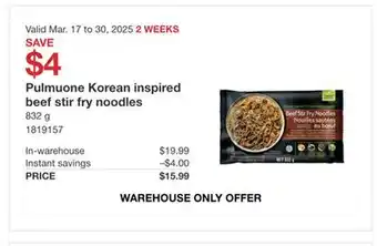 Costco Pulmuone Korean inspired beef stir fry noodles offer