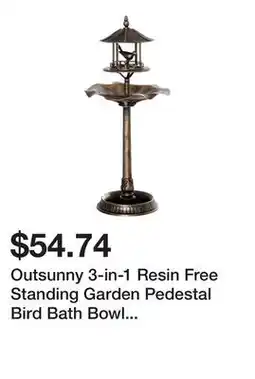 Bed Bath & Beyond Outsunny 3-in-1 Resin Free Standing Garden Pedestal Bird Bath Bowl Feeder Planter - Bronze offer