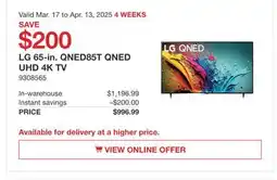 Costco LG 65-in QNED85T QNED UHD 4K TV offer