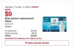 Costco Brita pitcher replacement filters offer