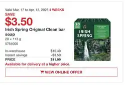 Costco Irish Spring Original Clean bar soap offer