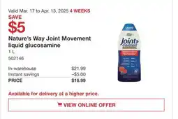 Costco Nature's Way Joint Movement liquid glucosamine offer