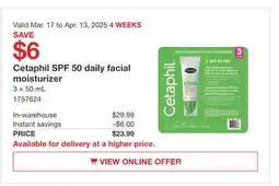 Costco Cetaphil SPF 50 daily facial moisturizer offer