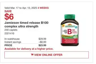 Costco Jamieson timed release B100 complex ultra strength offer