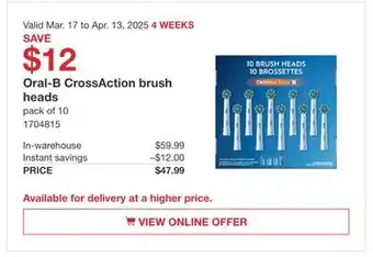 Costco Oral-B CrossAction brush heads offer