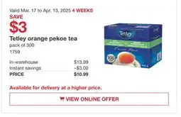 Costco Tetley orange pekoe tea offer