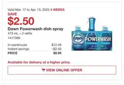 Costco Dawn Powerwash dish spray offer