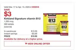 Costco Kirkland Signature vitamin B12 offer