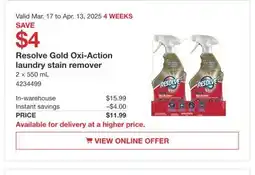 Costco Resolve Gold Oxi-Action laundry stain remover offer