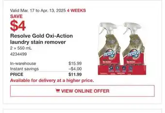 Costco Resolve Gold Oxi-Action laundry stain remover offer