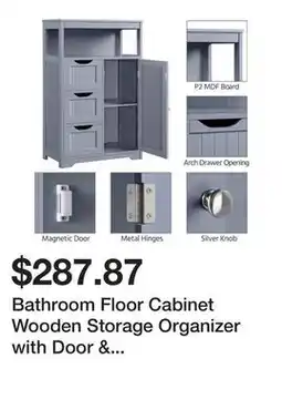 Bed Bath & Beyond Bathroom Floor Cabinet Wooden Storage Organizer with Door & Drawers, Free-Standing Cupboard offer