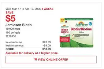 Costco Jamieson Biotin offer