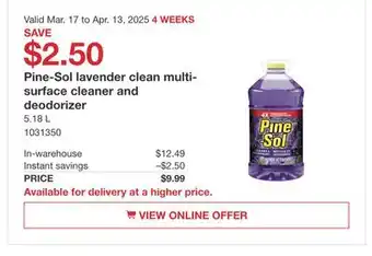 Costco Pine-Sol lavender clean multi surface cleaner and deodorizer offer