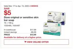 Costco Dove original or sensitive skin bar soap offer